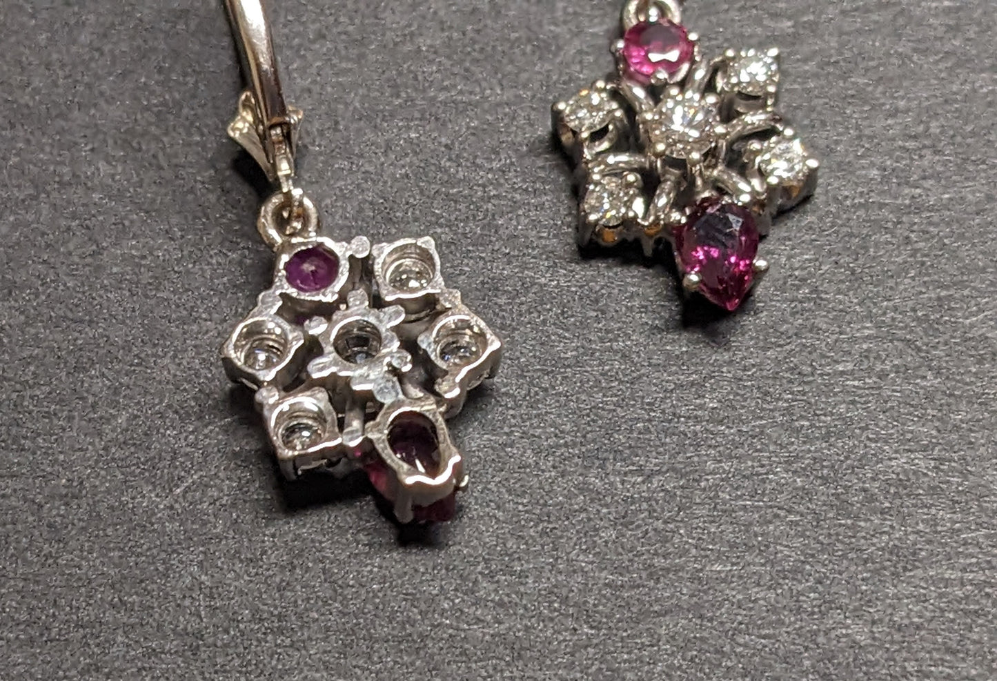 Ruby and diamond cluster drop earrings