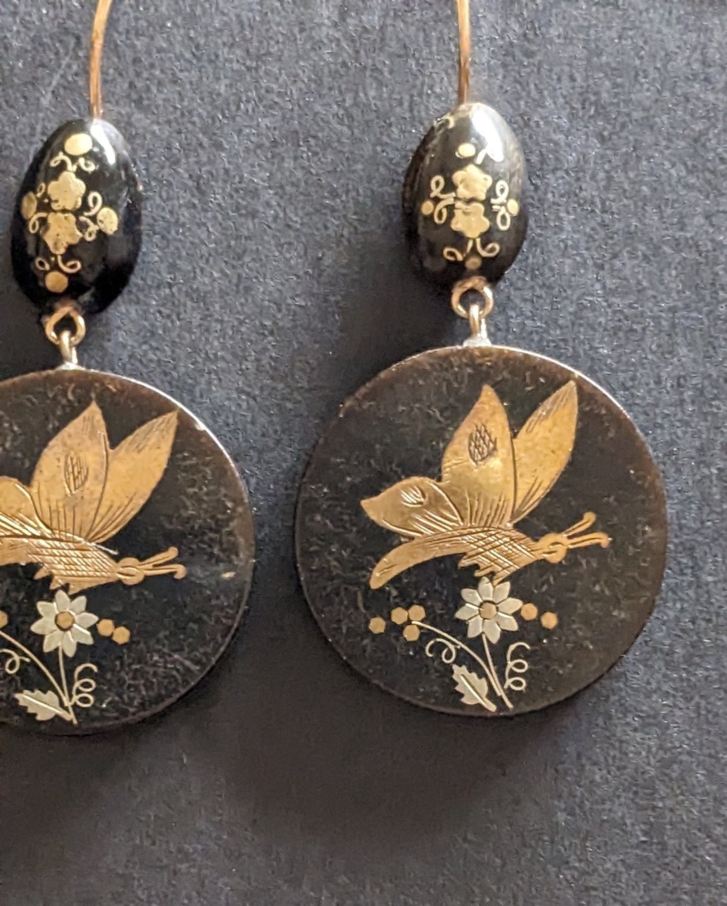 Tortoise shell earrings with applique gold butterfly and flowers