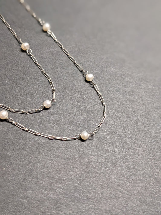 Platinum Art Deco Necklace with Natural Pearls