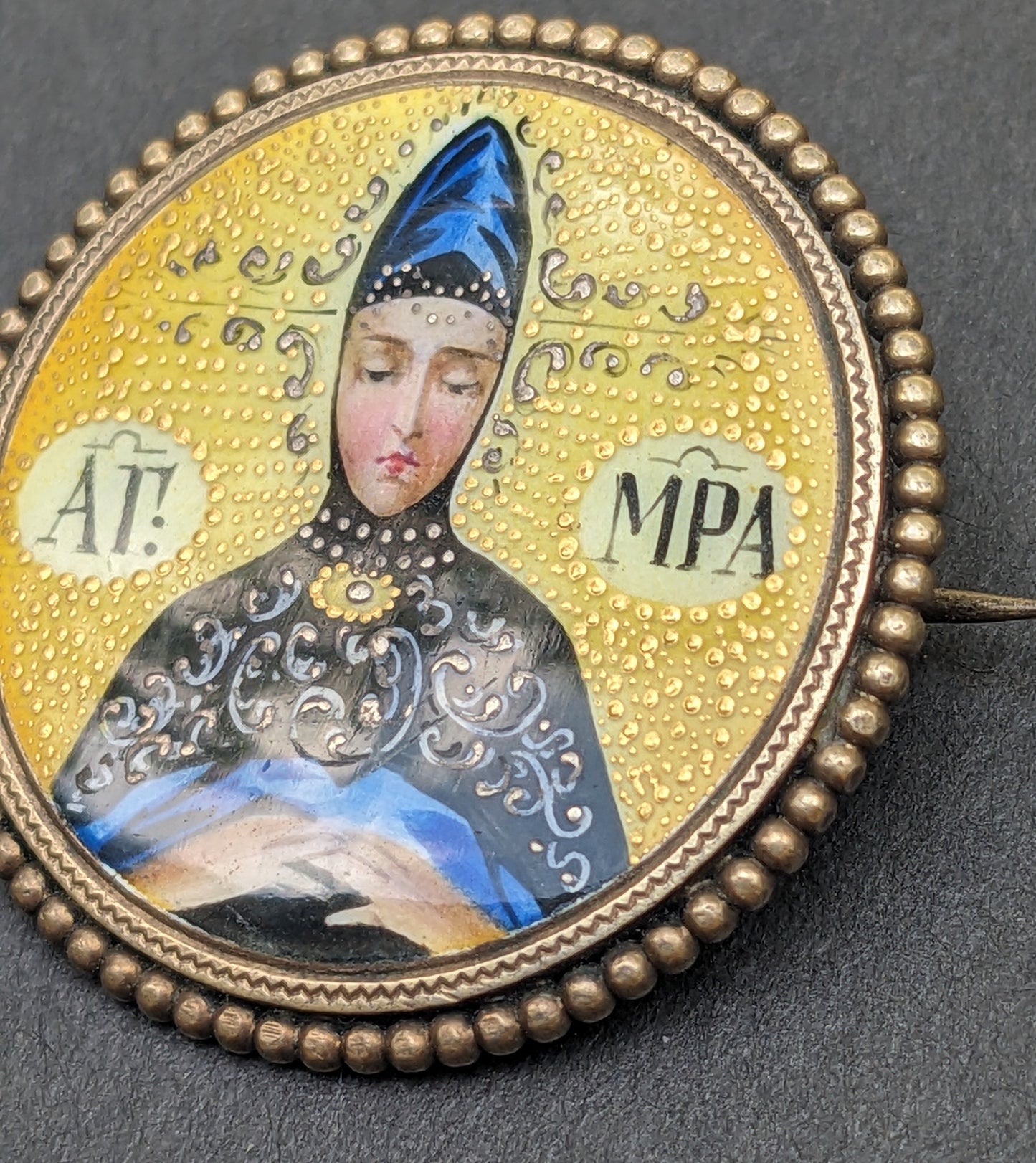 Czech Virgin Mary in Coin Silver Frame Brooch