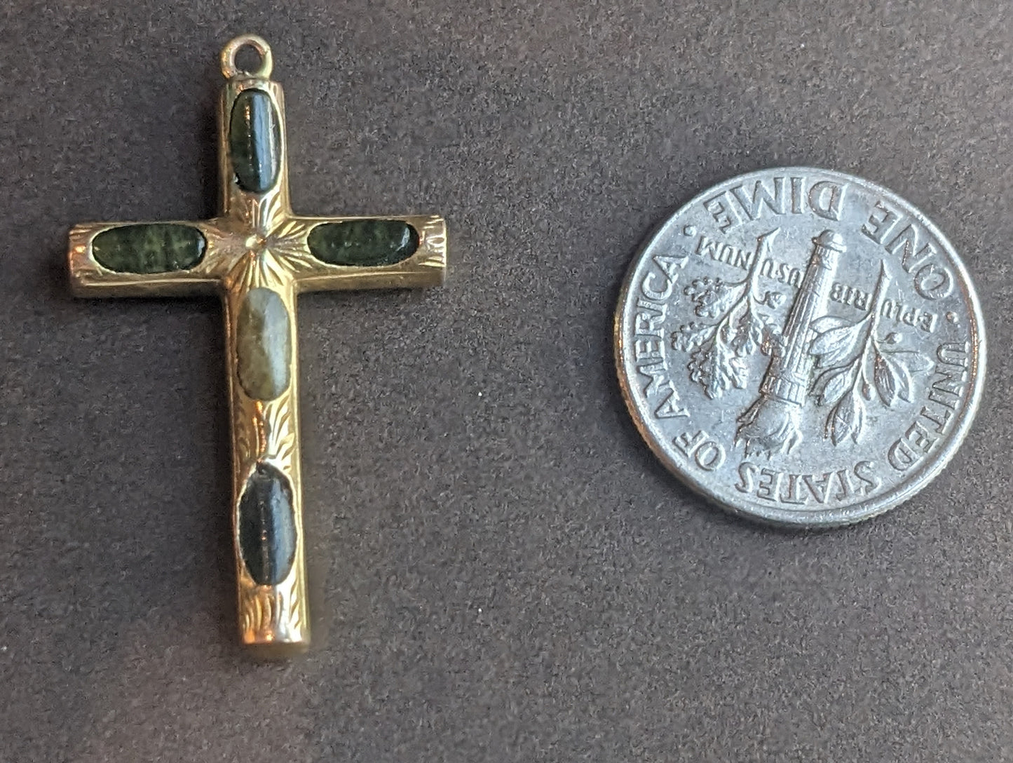 19th Century Gold 9k Connemara Marble Cross Pendant