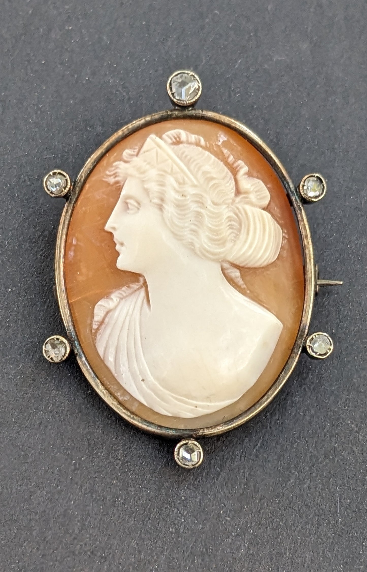 Silver and Diamond Rose Cut Cameo Figural Brooch