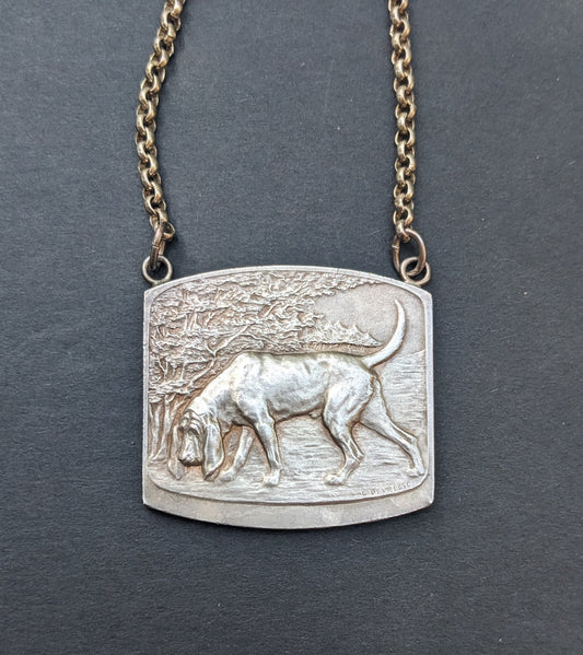 French 1910 Blood Hound Medal on Sterling Chain