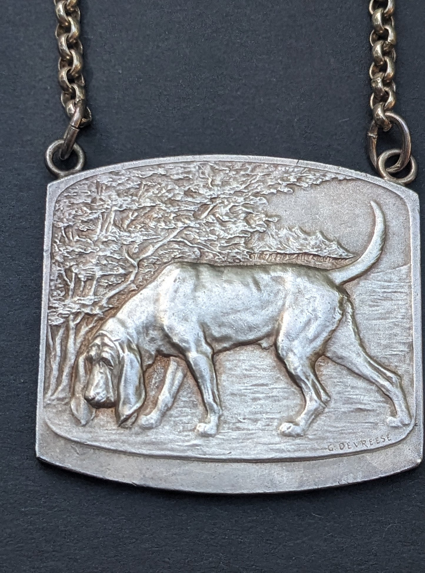 French 1910 Blood Hound Medal on Sterling Chain