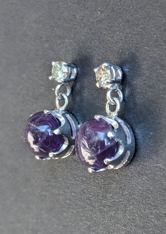 Amethyst cabochon earrings in 14kt with diamonds