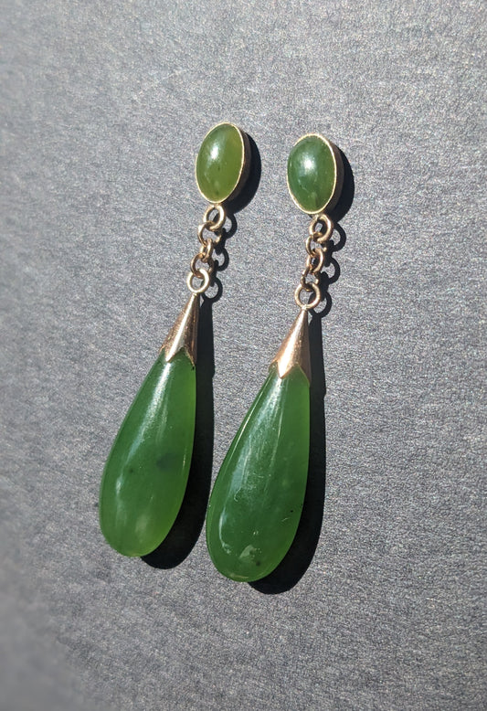 14K American Jade Tear Drop Earrings