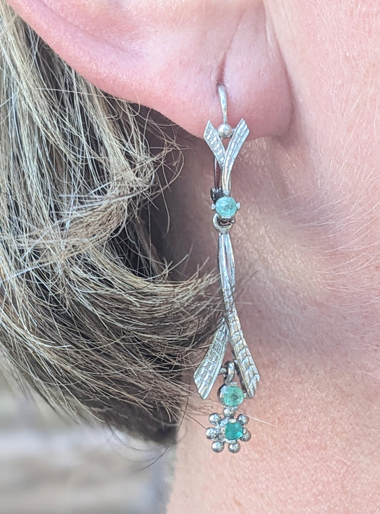 White Gold Emerald Drop Earrings