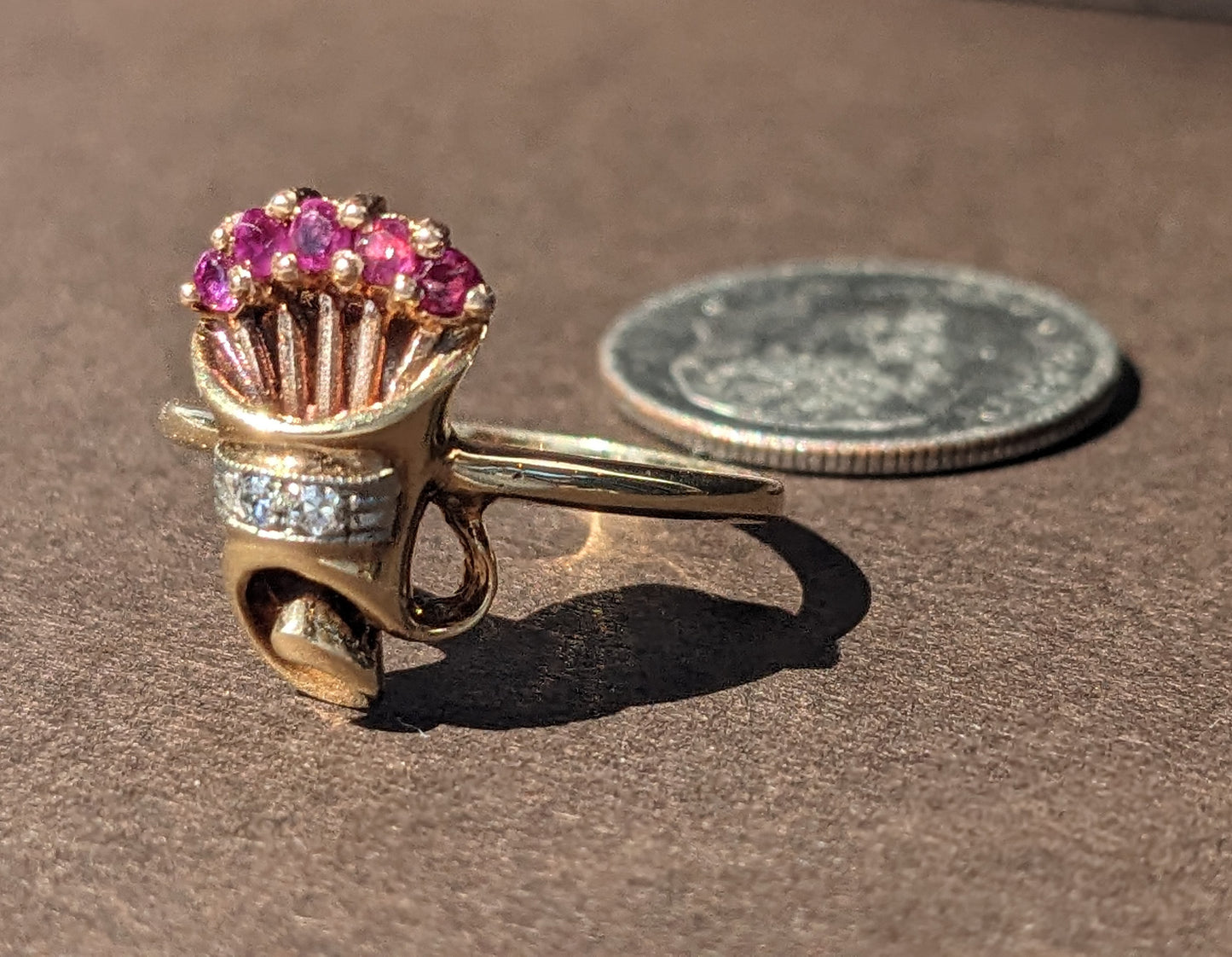 1940s Bill Blass, Diamond, and Ruby Bouquet Ring