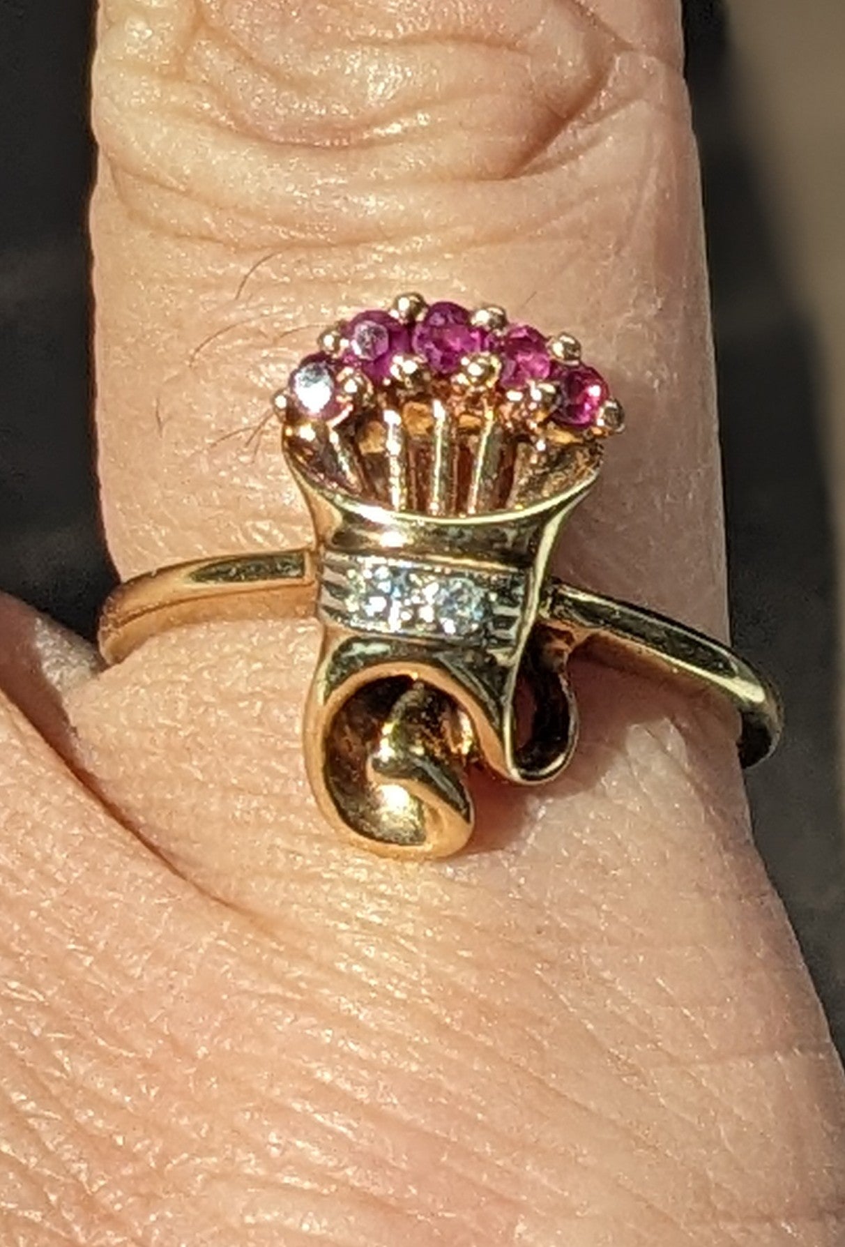 1940s Bill Blass, Diamond, and Ruby Bouquet Ring