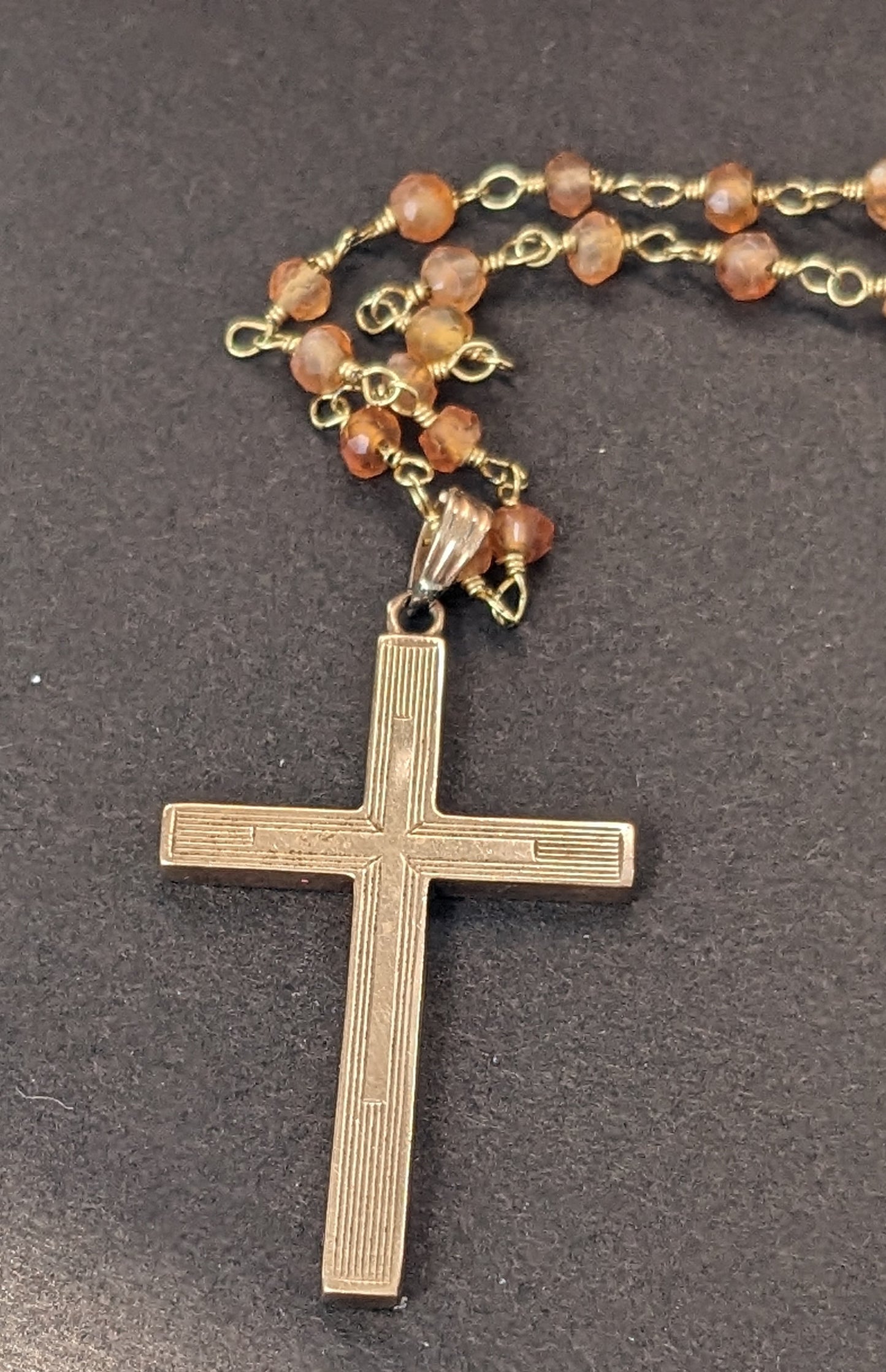 14k Gold 1939 Cross on Carnelian Chain