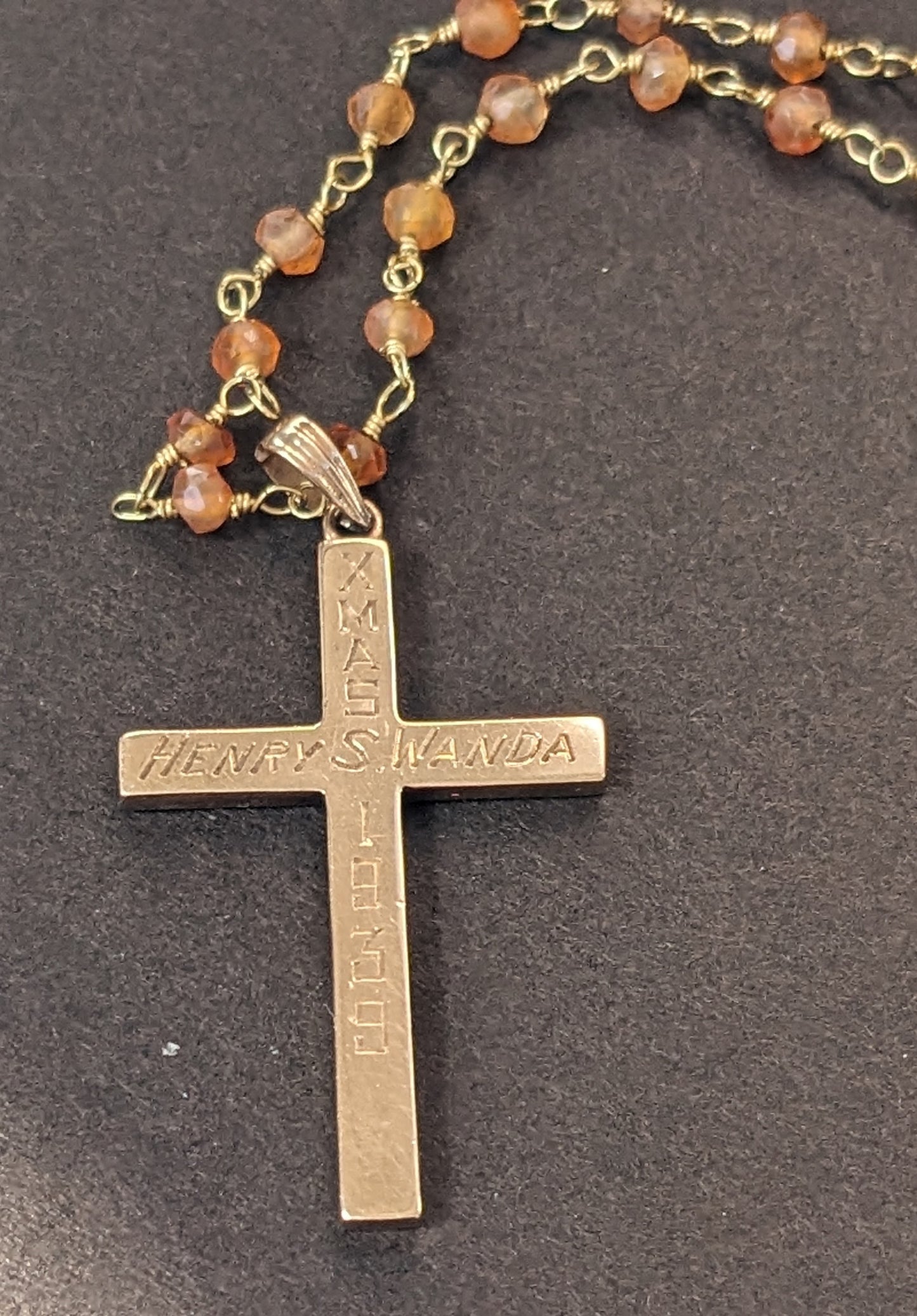 14k Gold 1939 Cross on Carnelian Chain