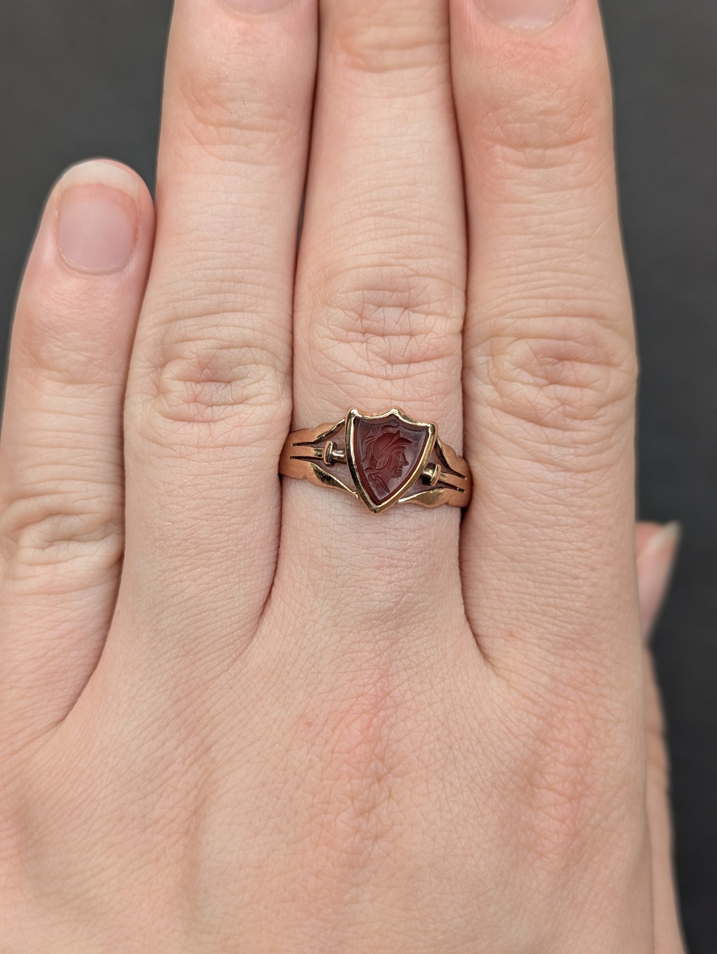 14k Shield Carnelian Cameo Ring