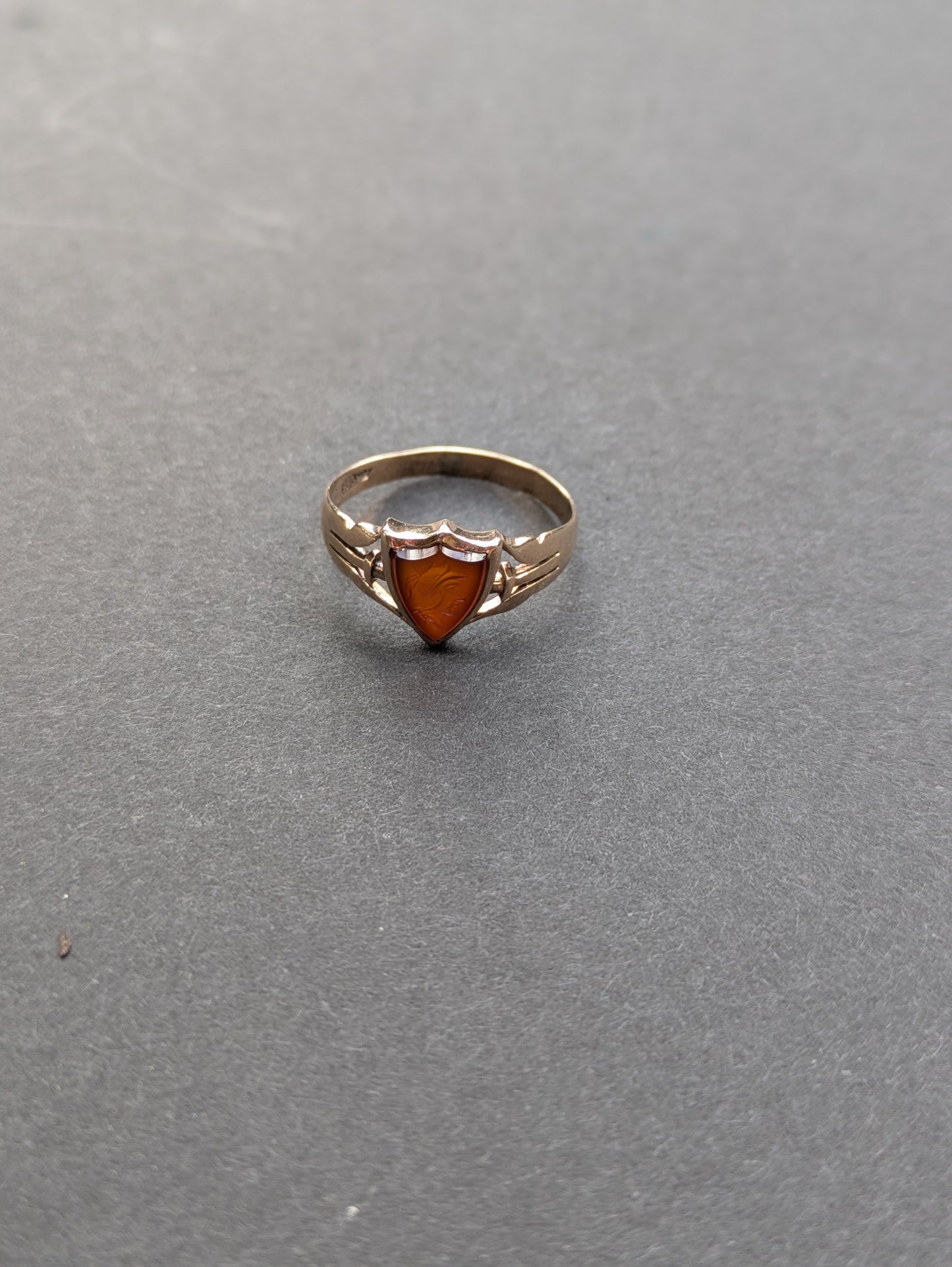 14k Shield Carnelian Cameo Ring