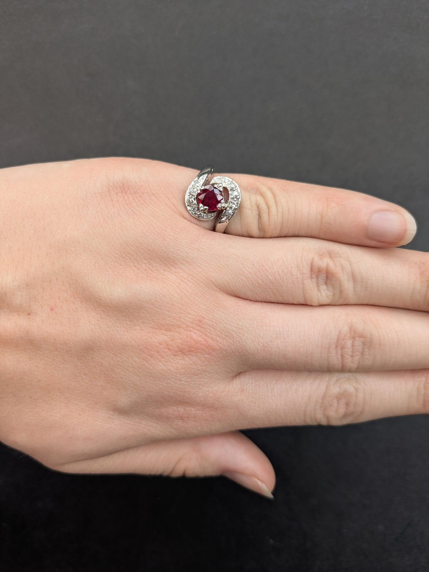 Platinum, Ruby, and Diamond Swirl Ring