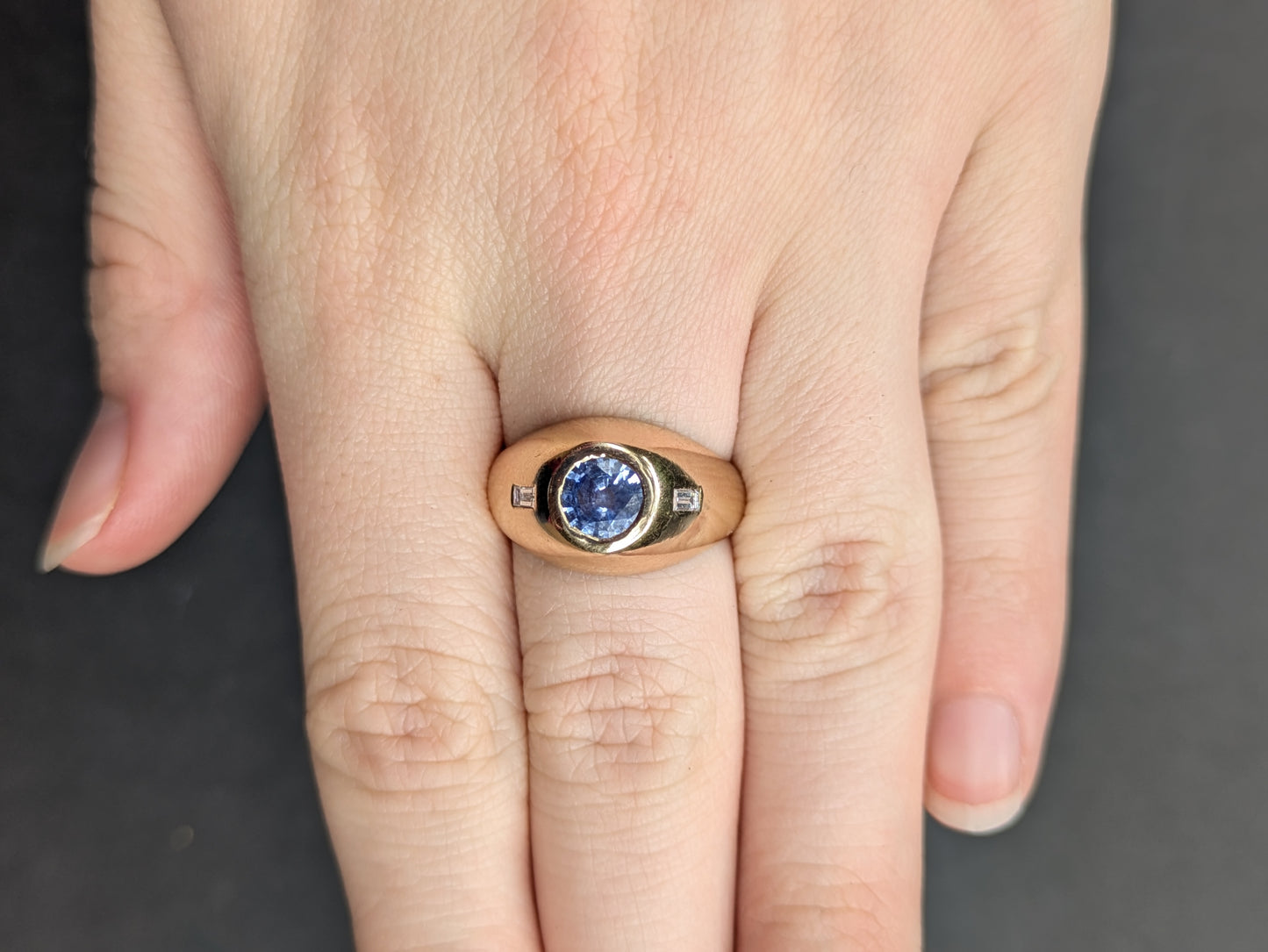 14k Flush Set Lavender Sapphire and Diamond Ring