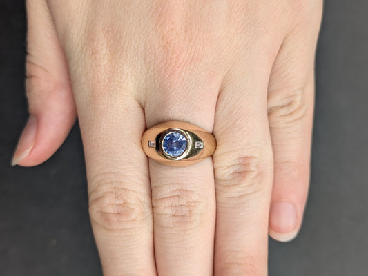 14k Flush Set Lavender Sapphire and Diamond Ring