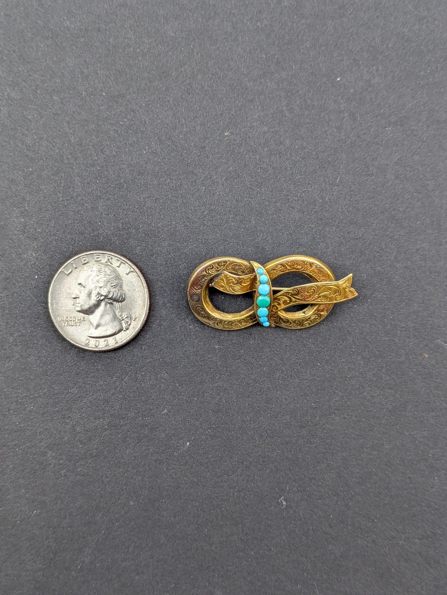 14k American Turquoise Hand Chased Brooch