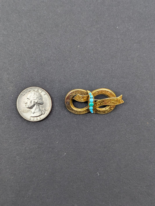 14k American Turquoise Hand Chased Brooch