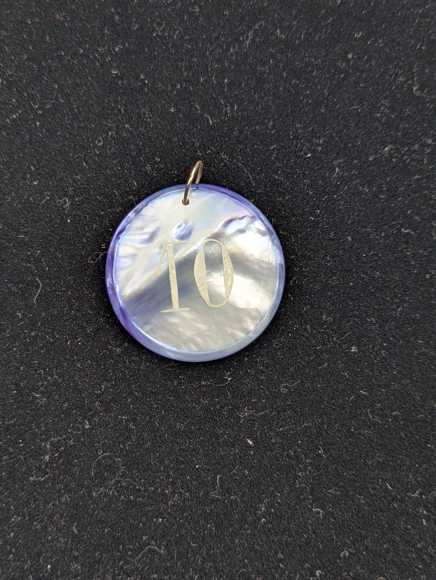 Round Navy Mother of Pearl Poker Chip with White Engraving "10"