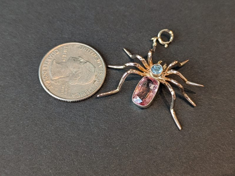 14k & 15k Blue and Pink Topaz Spider Pendant