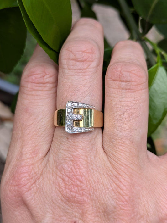 1940s 14k Diamond Buckle Ring