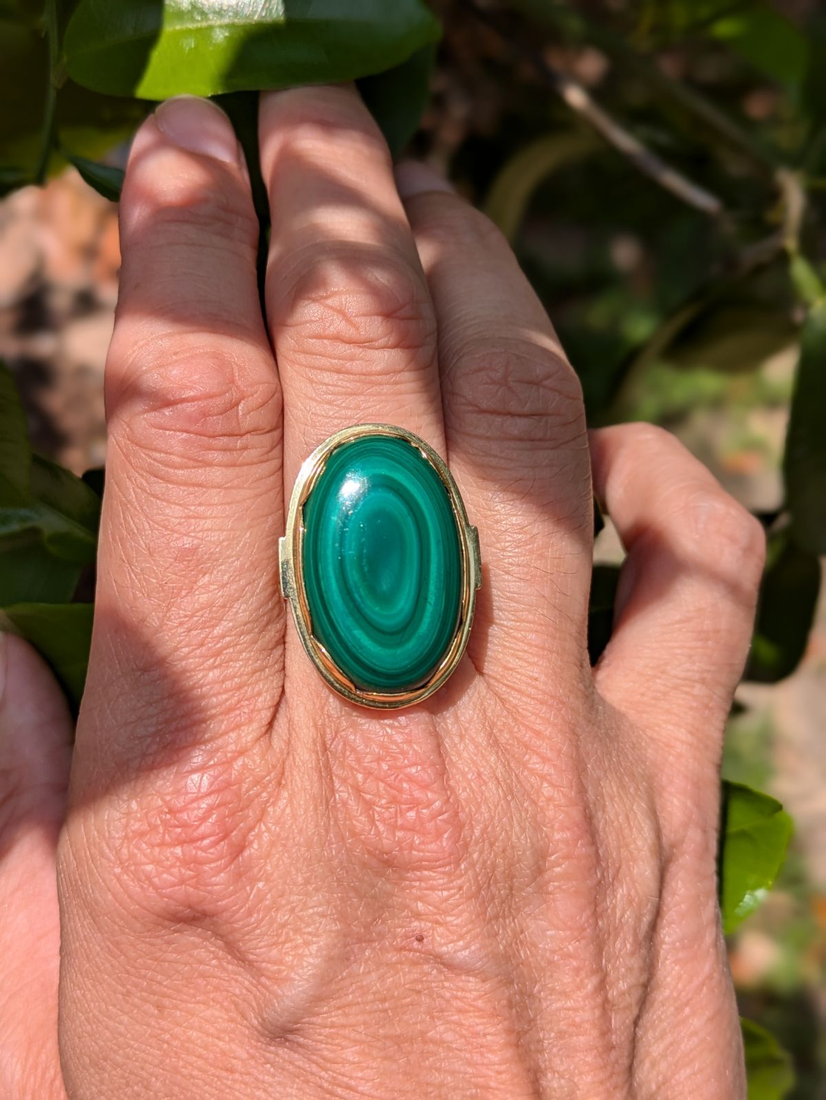 14k Vintage German Malachite Ring