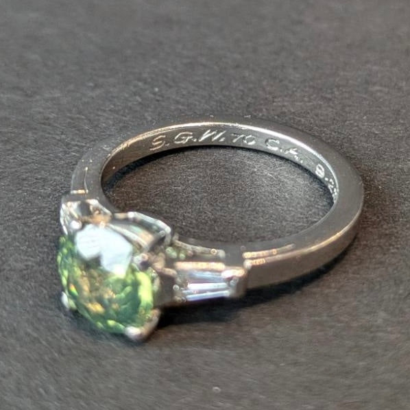 Green Sapphire and Diamond Platinum Ring