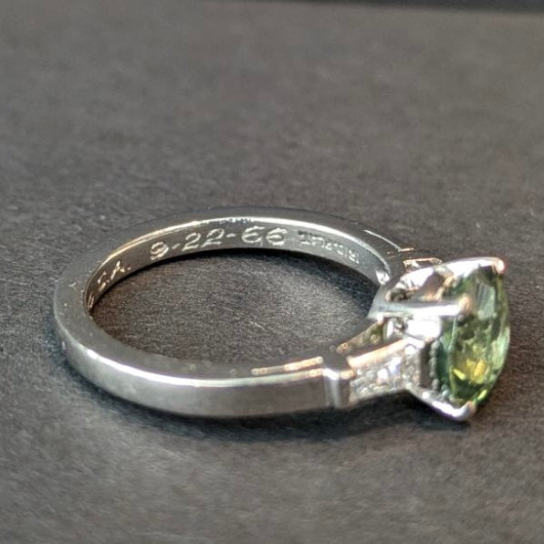 Green Sapphire and Diamond Platinum Ring