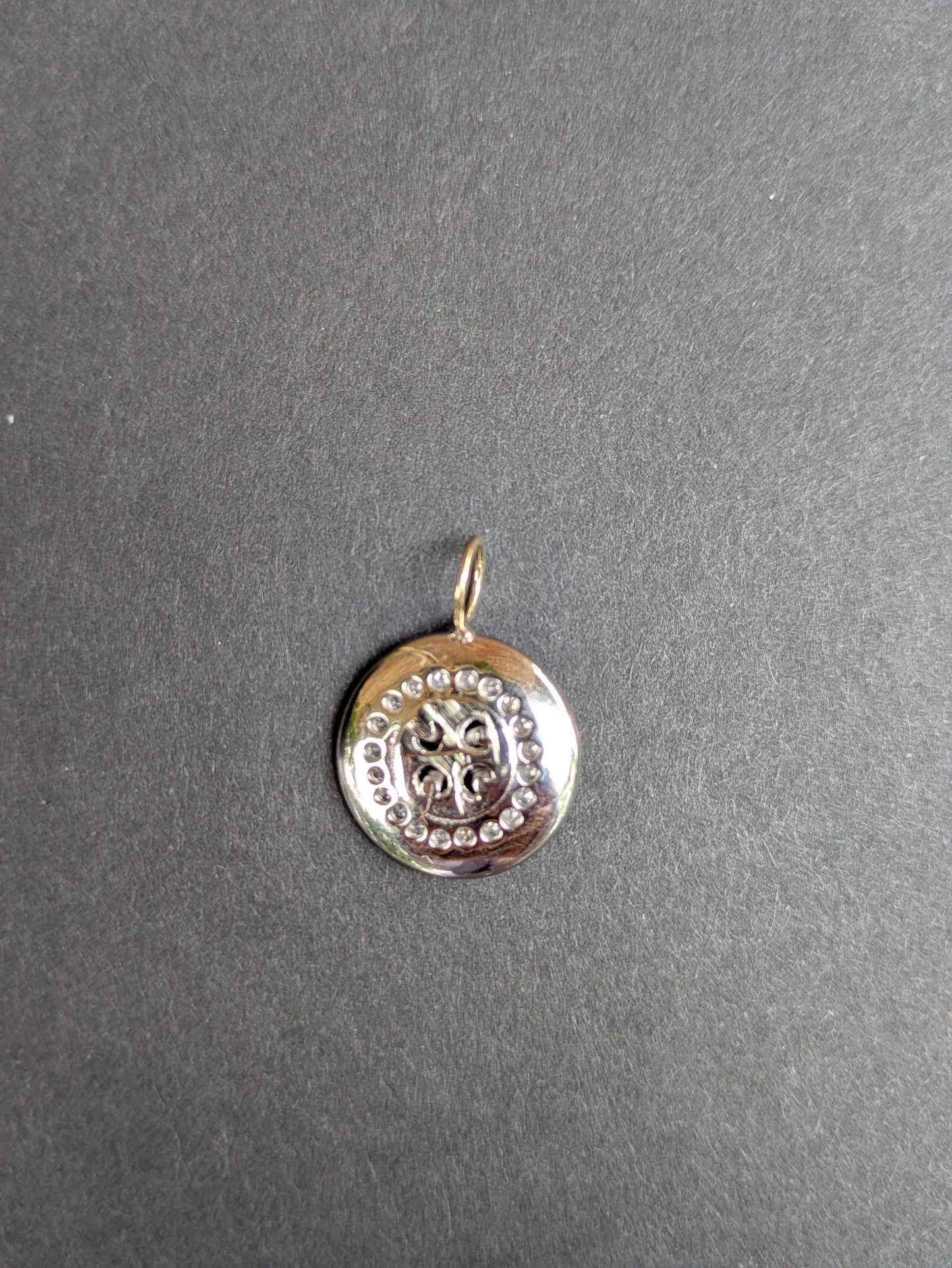 14k White Gold and Diamond Button Pendant