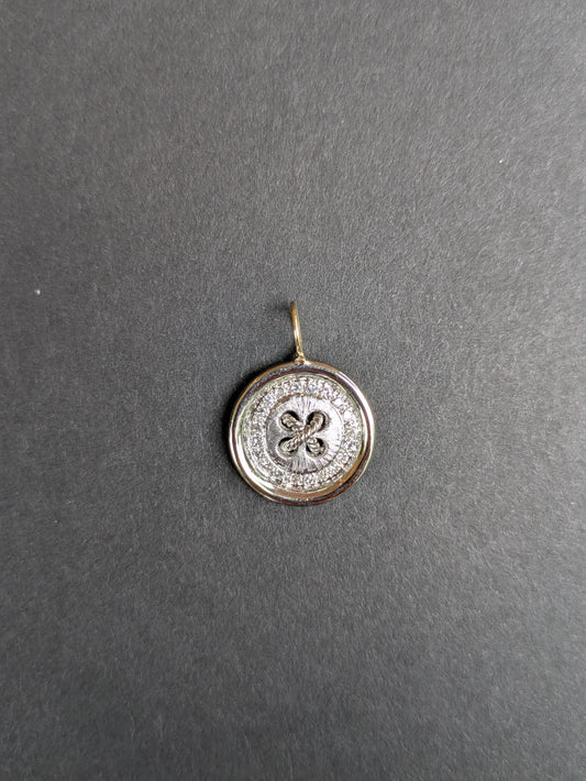 14k White Gold and Diamond Button Pendant