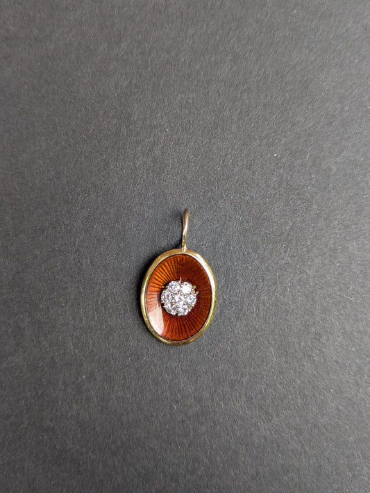 18k Brown Enamel and Diamond Cluster Pendant