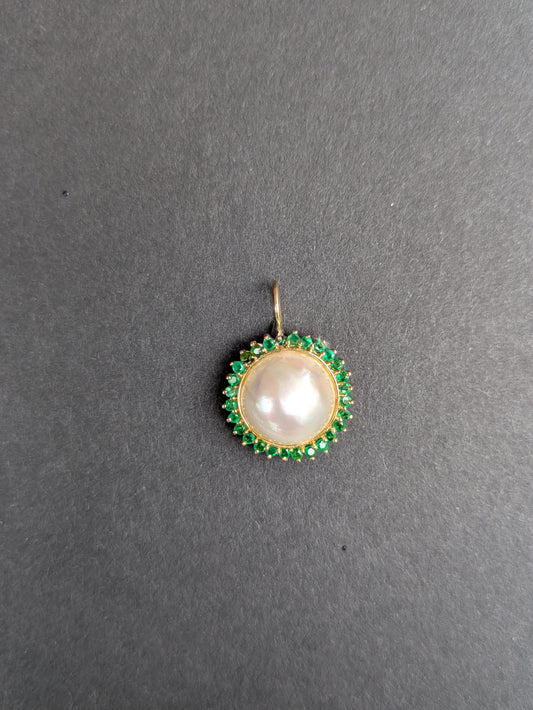14k Pearl and Emerald Pendant