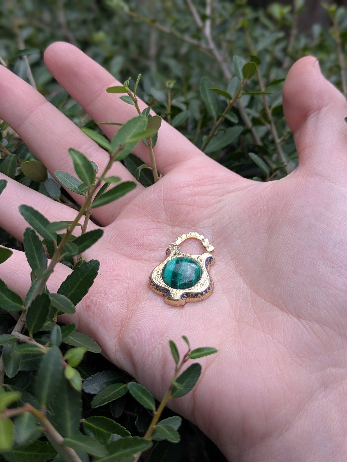 Antique "Lock" With Enamel Malachite Replacement