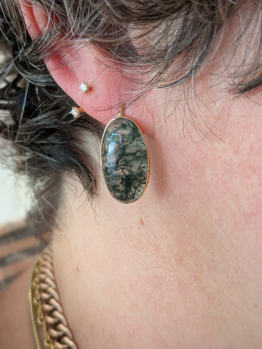 14kt Moss Agate Shepard Hook Earrings