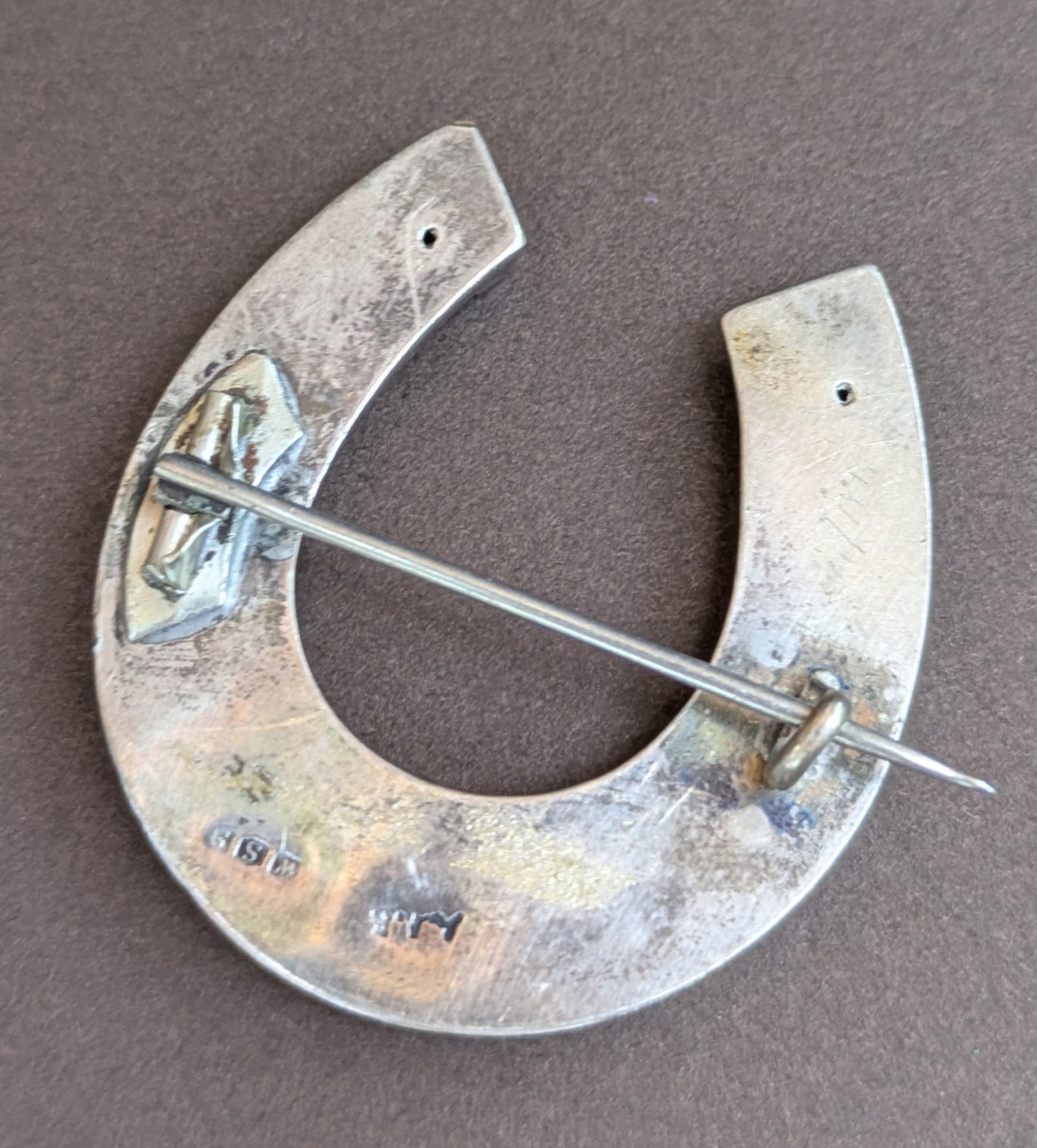 English Sterling Horseshoe Brooch, worn Hallmark