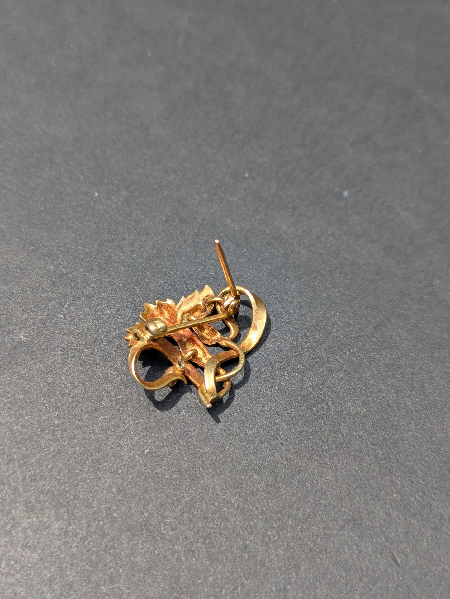 14kt Art Nouveau Enamel Flower Brooch with Diamond