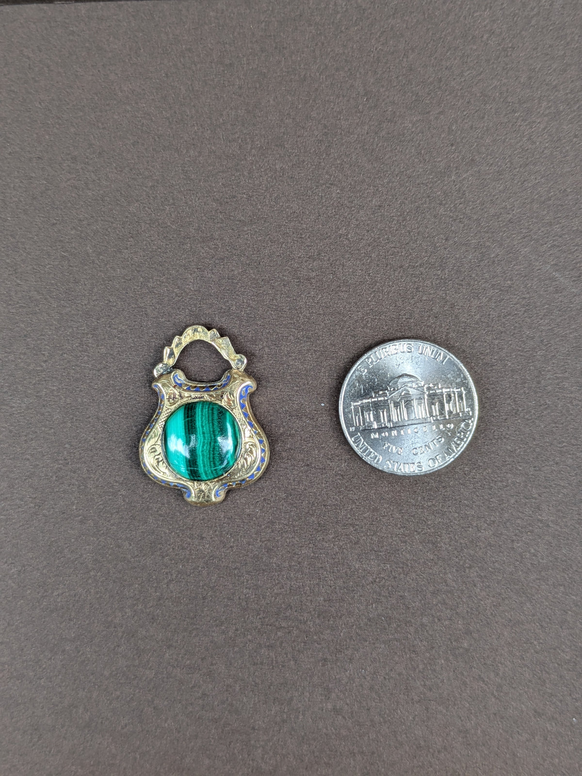 Antique "Lock" With Enamel Malachite Replacement