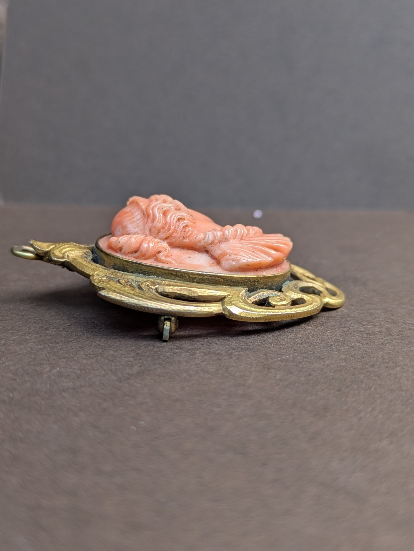 Art Nouveau Carved Coral Cameo Brooch