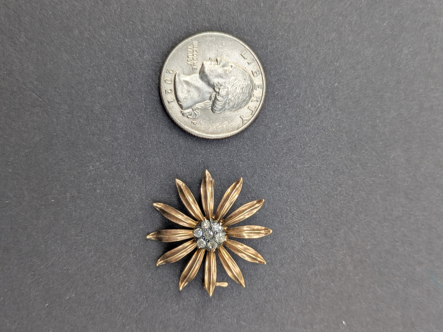 10k Mine Cut Diamond Flower Brooch