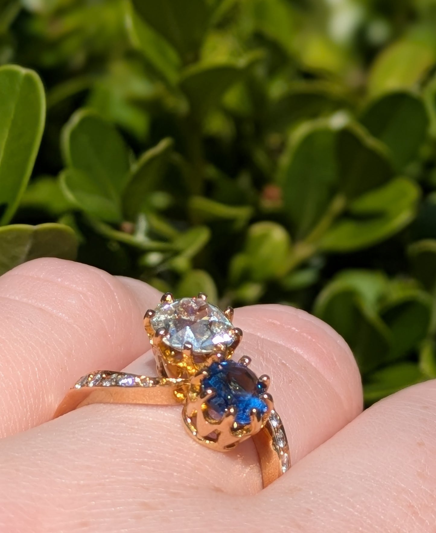 18kt French Diamond "Toi et Moi" Ring Set with Sapphire
