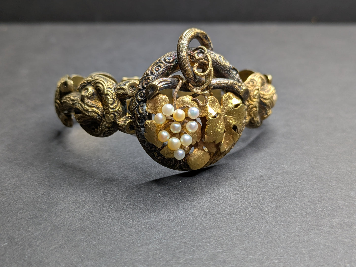 1880's Repousse Branches and Pearl Grape Bracelet