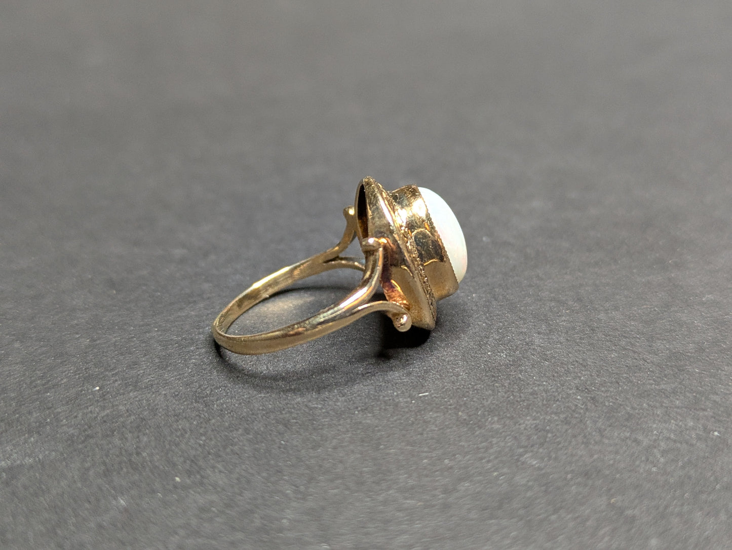 14k Cabochon Opal Ring with Hand Engraving