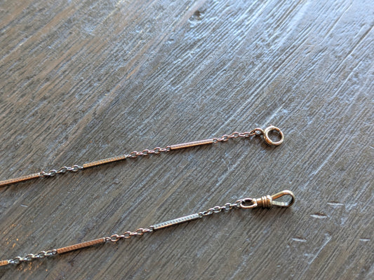 14kt Two Tone Watch Chain with Dog Clip