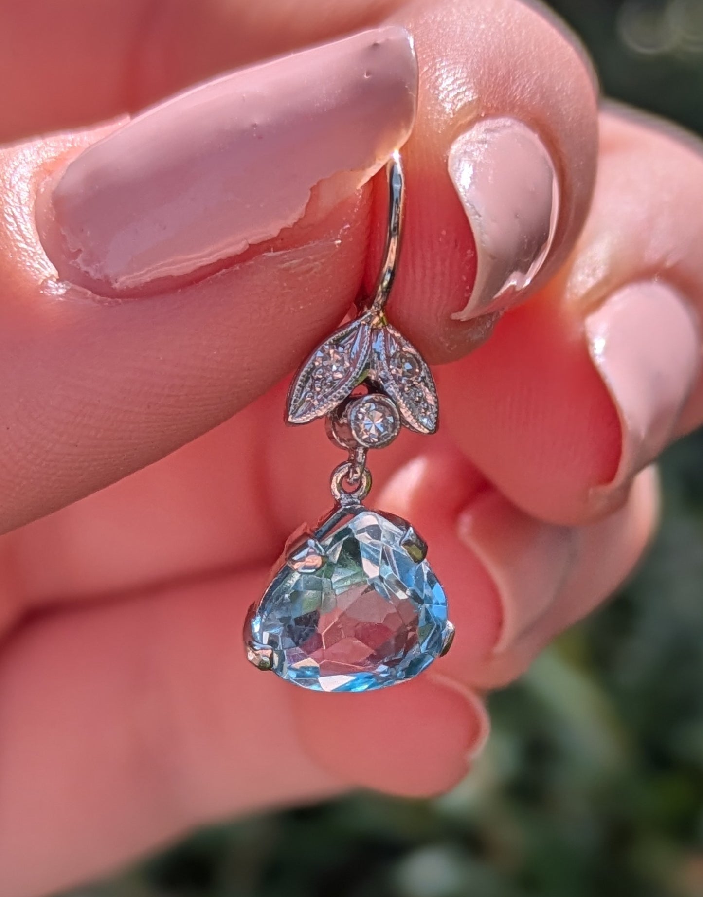 14kt White Gold Diamond & Aquamarine Pendant
