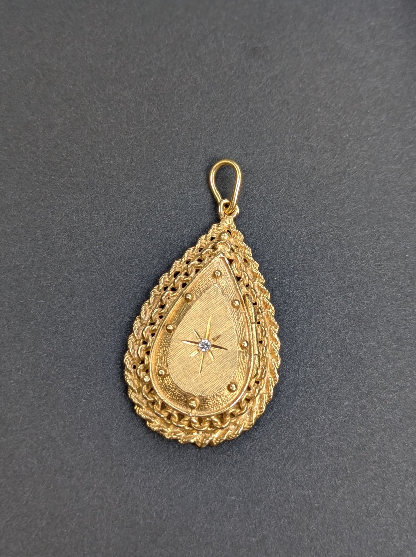 Vintage 14kt and Diamond Teardrop Locket with Original Bail