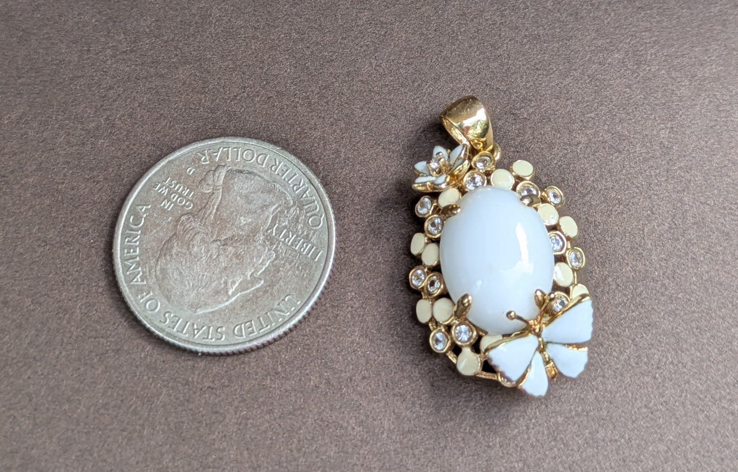 14kt Enamel & Diamond Butterfly & Flower Pendant