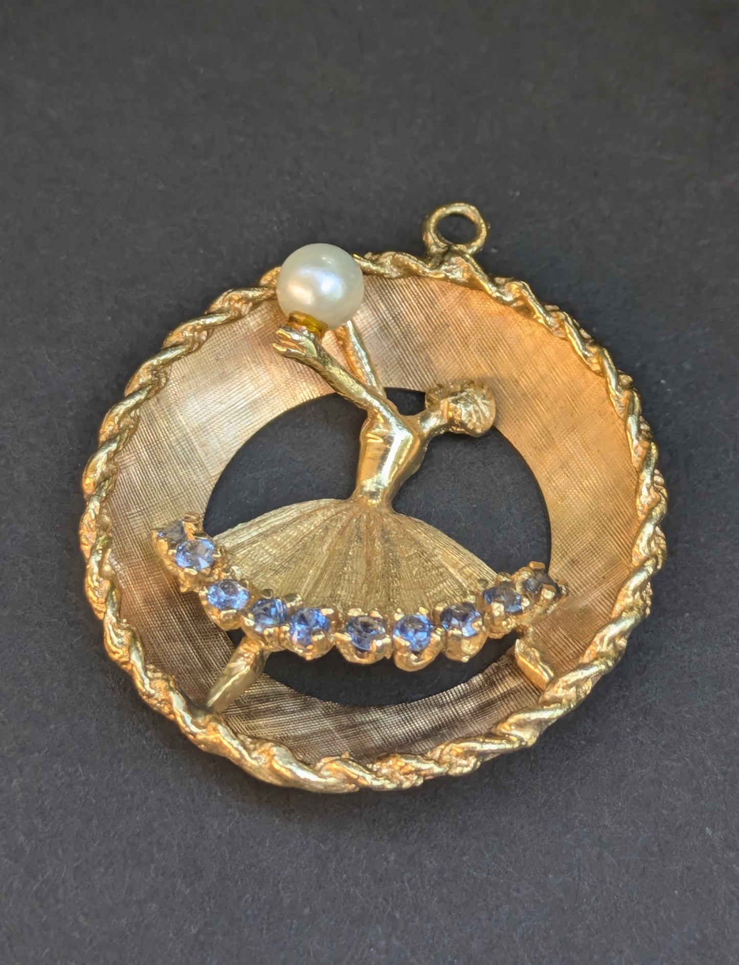 1960's 14kt Ballarina with Sapphire & Pearl Disk Pendant