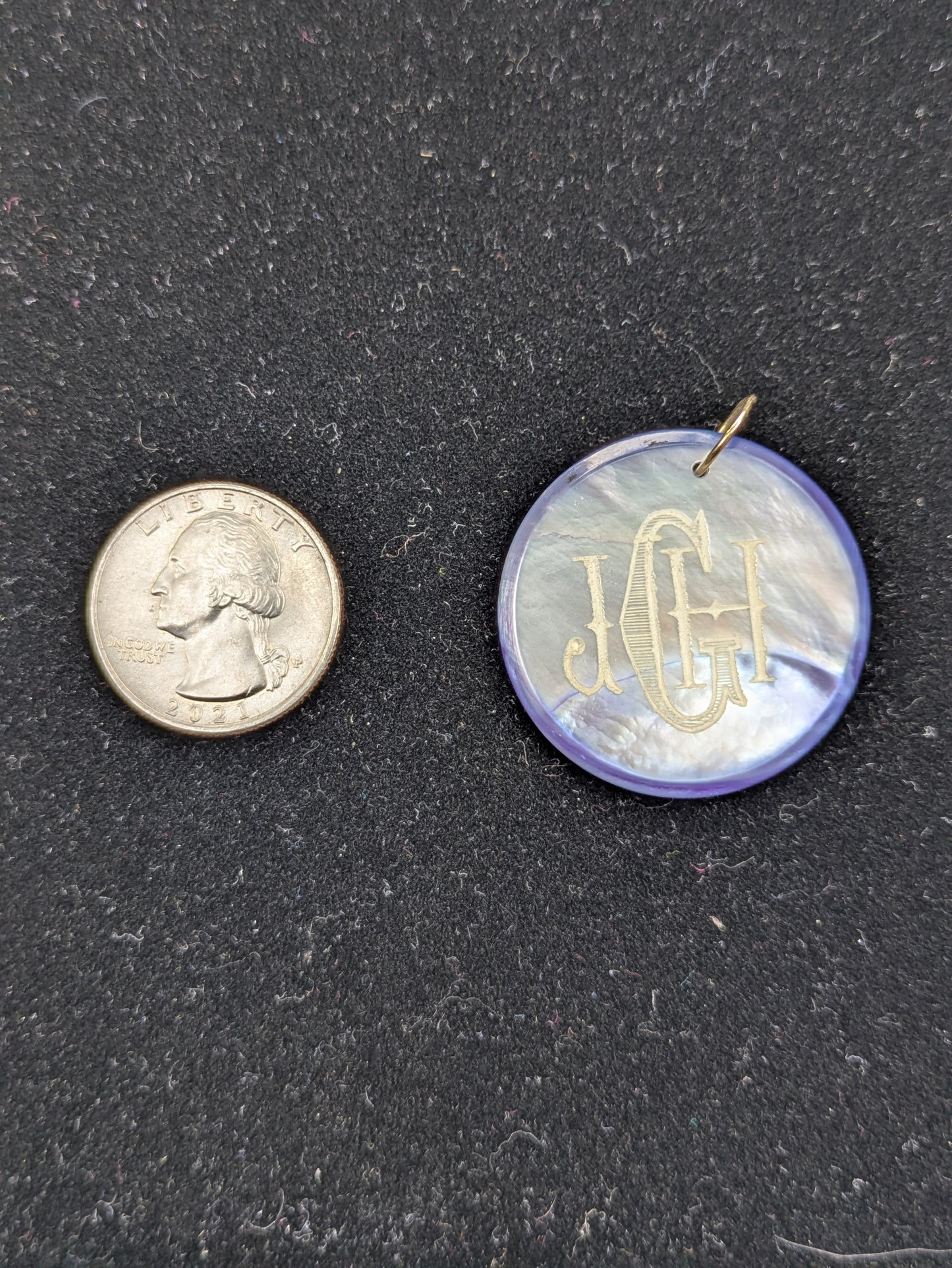 Round Navy Mother of Pearl Poker Chip with White Engraving "10"