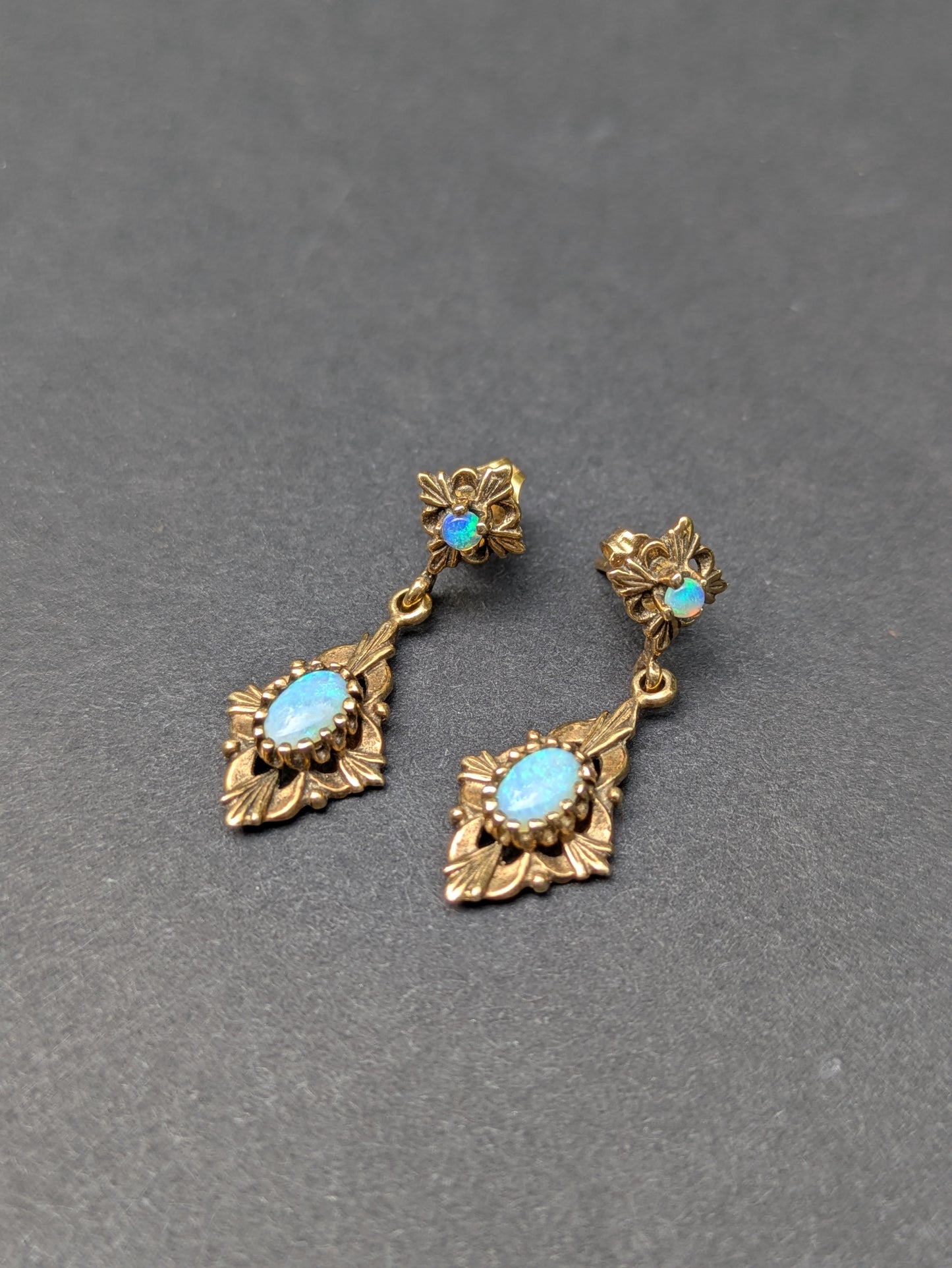 14k 1940s Opal Dangle Earrings
