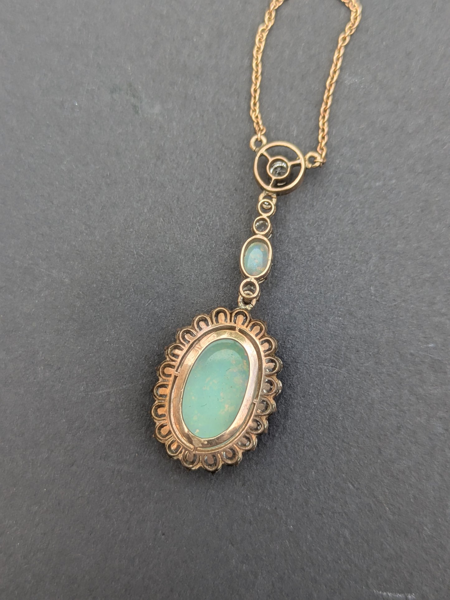 Edwardian 9k Rose Gold Opal and Diamond Paste Necklace